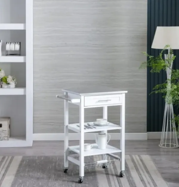 Kitchen Islands & Bar Carts-Kirkland's Home Wood 2-Tier Kitchen Cart White