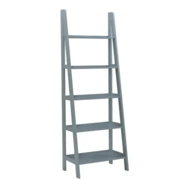 Bookshelves-Kirkland's Home Wood 5-Tier Ladder Bookshelf Gray