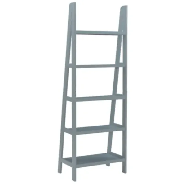 Bookshelves-Kirkland's Home Wood 5-Tier Ladder Bookshelf Gray