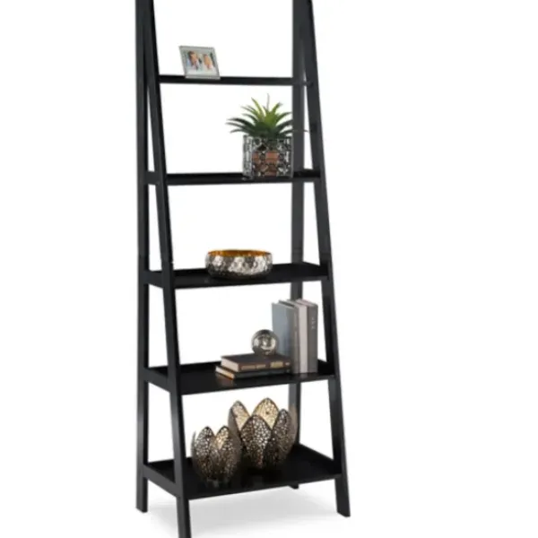 Bookshelves-Kirkland's Home Wood 5-Tier Ladder Bookshelf Black