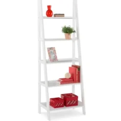 Bookshelves-Kirkland's Home Wood 5-Tier Ladder Bookshelf White