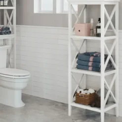 Bathroom Furniture-Kirkland's Home Wood 3-Tier Storage Shelf White