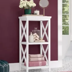 Bathroom Furniture-Kirkland's Home Wood 2-Tier Storage Shelf White