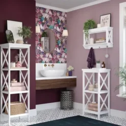 Bathroom Furniture-Kirkland's Home Wood 2-Tier Storage Shelf White