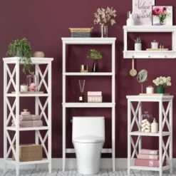 Bathroom Furniture-Kirkland's Home Wood 2-Tier Storage Shelf White