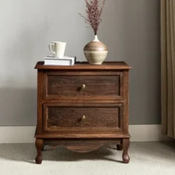 Nightstands-Kirkland's Home Wood Traditional 2-Drawer Nightstand Brown