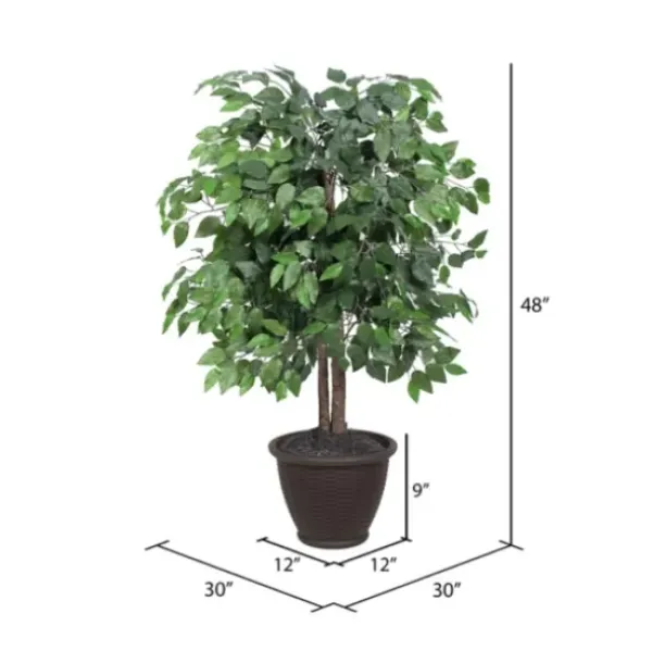 Trees & Topiaries-Kirkland's Home Wood Trunk Ficus Bush In Rattan Basket