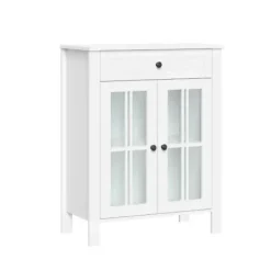 Bathroom Furniture-Kirkland's Home Wood Two Pane Glass Doors Floor Cabinet White