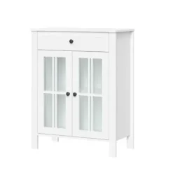 Bathroom Furniture-Kirkland's Home Wood Two Pane Glass Doors Floor Cabinet White