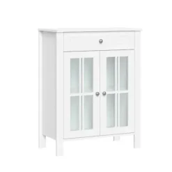 Bathroom Furniture-Kirkland's Home Wood Two Pane Glass Doors Floor Cabinet White