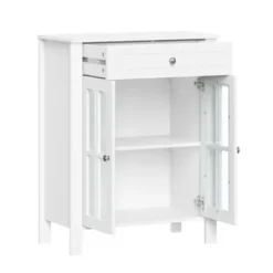 Bathroom Furniture-Kirkland's Home Wood Two Pane Glass Doors Floor Cabinet White
