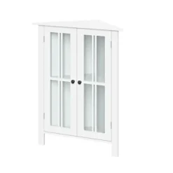 Bathroom Furniture-Kirkland's Home Wood Two Pane Glass Doors Corner Cabinet White