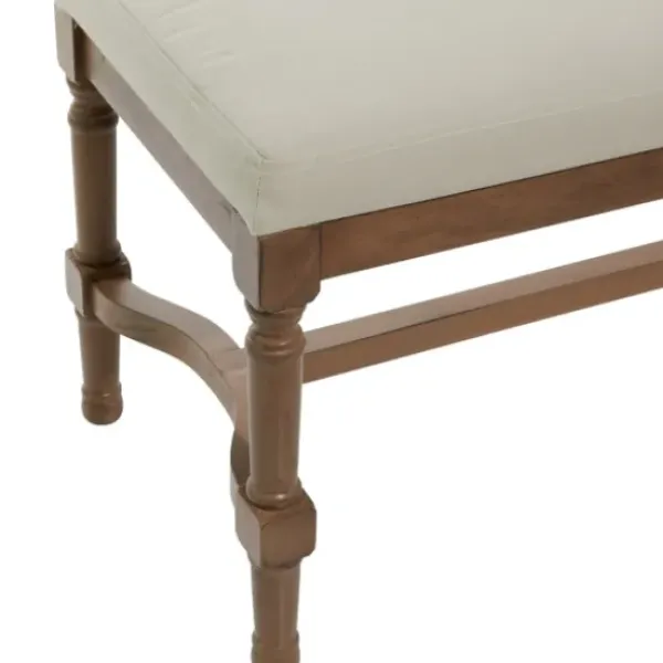 Benches & Ottomans-Kirkland's Home Wood Upholstered Burlap Seat Bench Brown