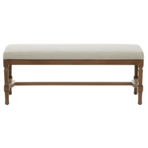 Benches & Ottomans-Kirkland's Home Wood Upholstered Burlap Seat Bench Brown