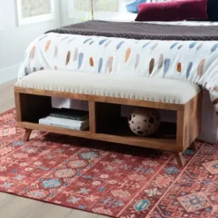 Benches & Ottomans-Kirkland's Home Wood Upholstered Seat Open Storage Bench Brown