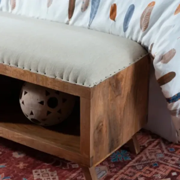 Benches & Ottomans-Kirkland's Home Wood Upholstered Seat Open Storage Bench Brown