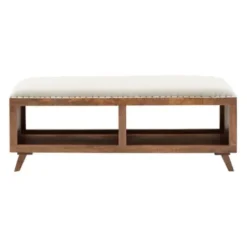Benches & Ottomans-Kirkland's Home Wood Upholstered Seat Open Storage Bench Brown