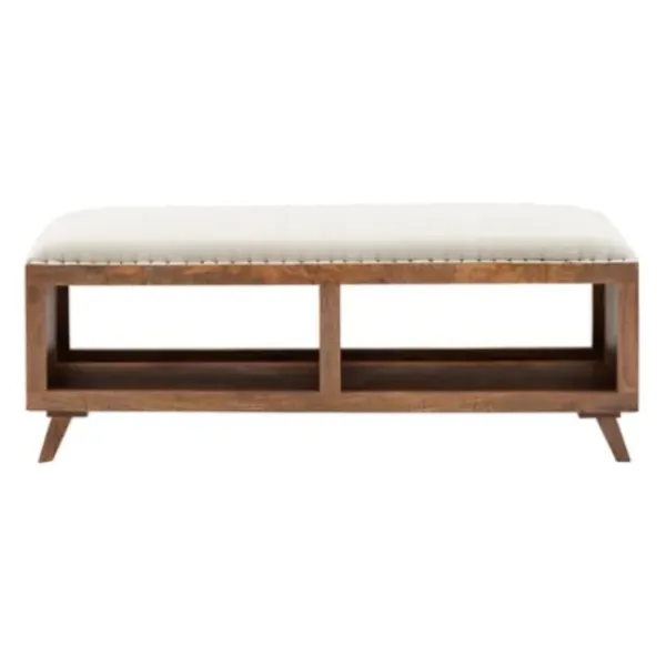 Benches & Ottomans-Kirkland's Home Wood Upholstered Seat Open Storage Bench Brown