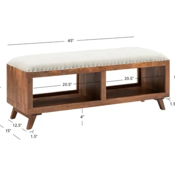 Benches & Ottomans-Kirkland's Home Wood Upholstered Seat Open Storage Bench Brown