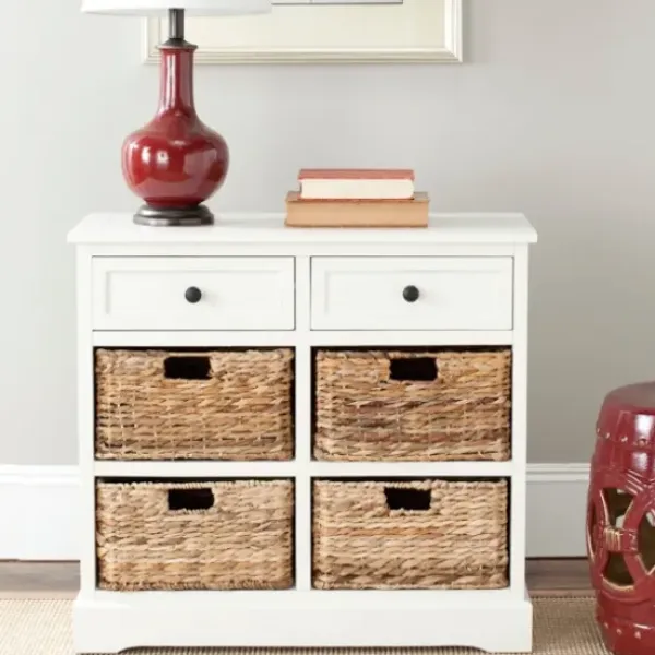 Cabinets & Sideboards-Kirkland's Home Wood Woven Baskets Cabinet White
