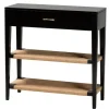 Console Tables-Kirkland's Home Wood Woven Shelves Console Table Black