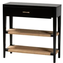 Console Tables-Kirkland's Home Wood Woven Shelves Console Table Black