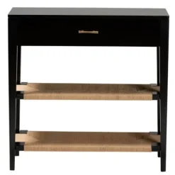 Console Tables-Kirkland's Home Wood Woven Shelves Console Table Black