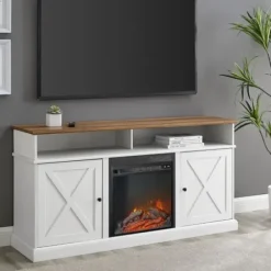 Cabinets & Sideboards-Kirkland's Home Wood X-Door Led Fireplace Cabinet White
