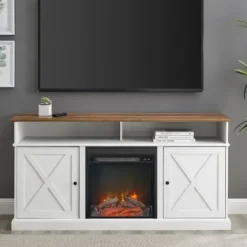 Cabinets & Sideboards-Kirkland's Home Wood X-Door Led Fireplace Cabinet White