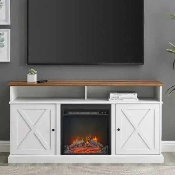 Cabinets & Sideboards-Kirkland's Home Wood X-Door Led Fireplace Cabinet White