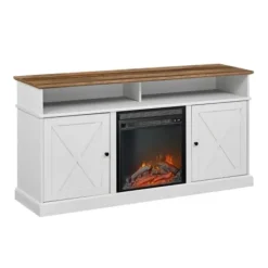 Cabinets & Sideboards-Kirkland's Home Wood X-Door Led Fireplace Cabinet White