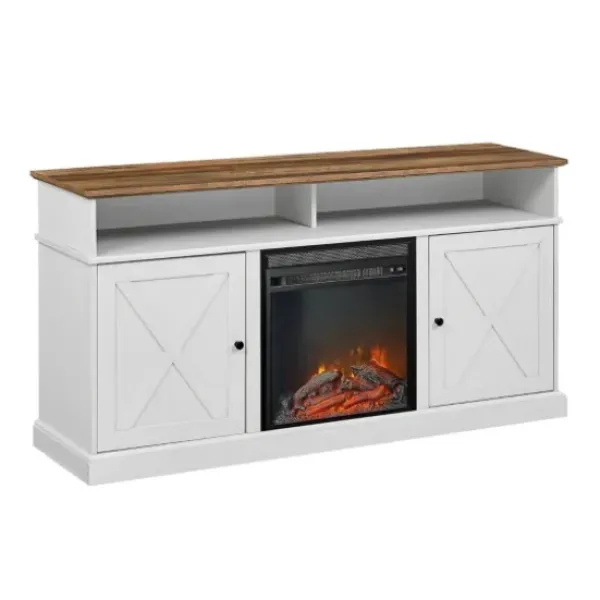 Cabinets & Sideboards-Kirkland's Home Wood X-Door Led Fireplace Cabinet White