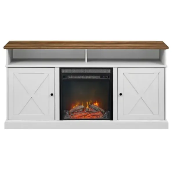 Cabinets & Sideboards-Kirkland's Home Wood X-Door Led Fireplace Cabinet White