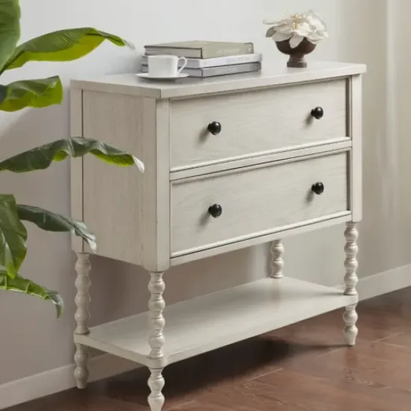 Cabinets & Sideboards-Kirkland's Home Wooden Balled Legs 2-Drawer Chest White