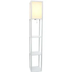 Floor Lamps-Kirkland's Home Wooden Column Shelf Floor Lamp White