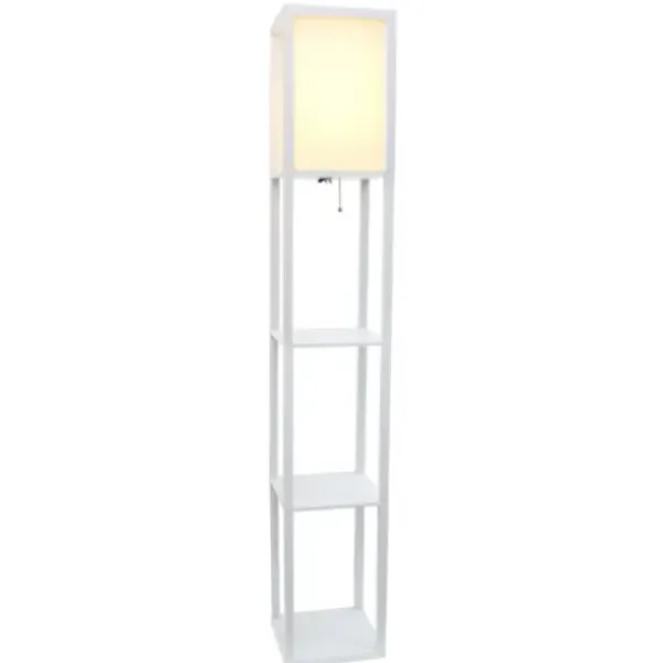 Floor Lamps-Kirkland's Home Wooden Column Shelf Floor Lamp White