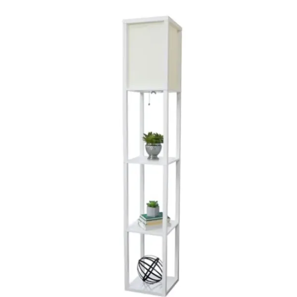 Floor Lamps-Kirkland's Home Wooden Column Shelf Floor Lamp White