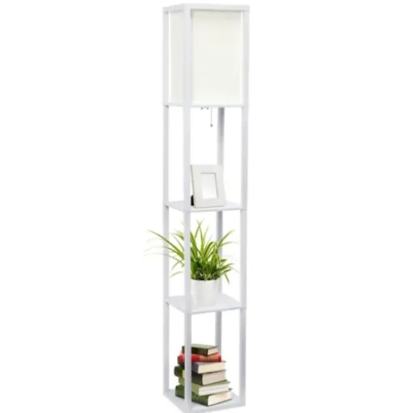 Floor Lamps-Kirkland's Home Wooden Column Shelf Floor Lamp White