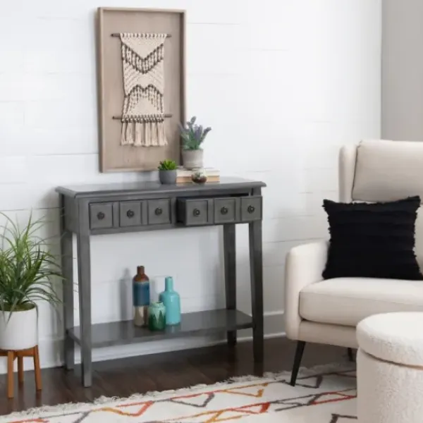 Console Tables-Kirkland's Home Wooden Console Table With Double Drawers Gray
