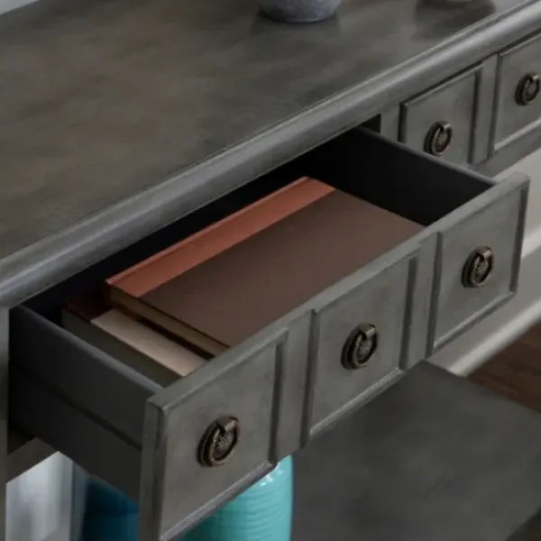 Console Tables-Kirkland's Home Wooden Console Table With Double Drawers Gray