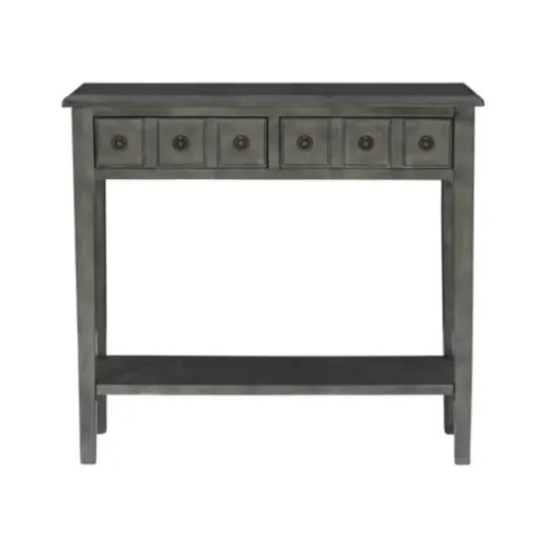 Console Tables-Kirkland's Home Wooden Console Table With Double Drawers Gray