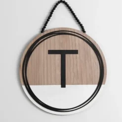 Monogram Wall Decor-Kirkland's Home Wooden Neutral Beaded Monogram T Plaque Tan/Black/White