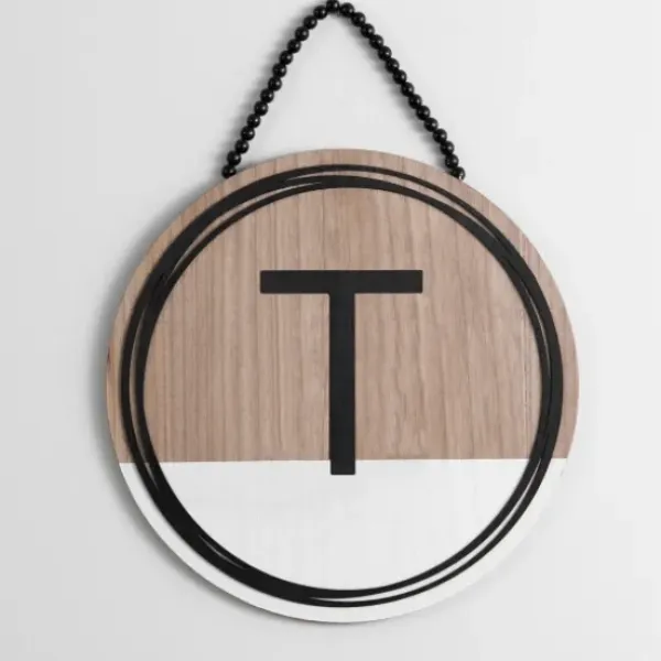 Monogram Wall Decor-Kirkland's Home Wooden Neutral Beaded Monogram T Plaque Tan/Black/White