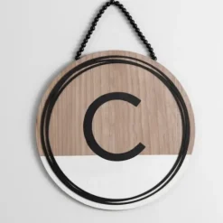 Monogram Wall Decor-Kirkland's Home Wooden Neutral Beaded Monogram C Plaque Tan/Black/White