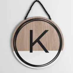Monogram Wall Decor-Kirkland's Home Wooden Neutral Beaded Monogram K Plaque Tan/Black/White