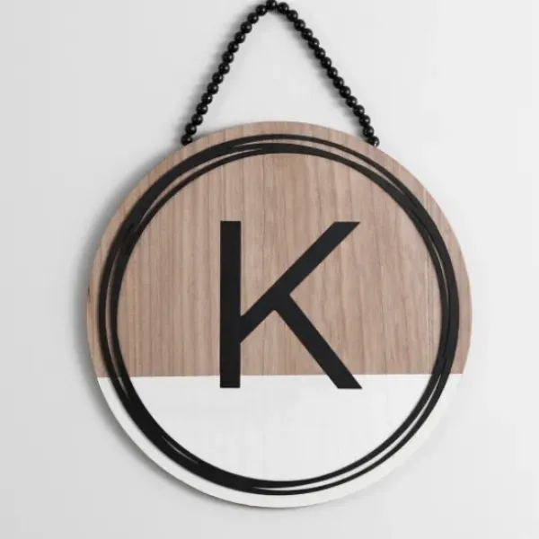 Monogram Wall Decor-Kirkland's Home Wooden Neutral Beaded Monogram K Plaque Tan/Black/White