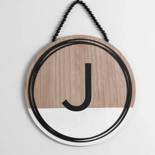 Monogram Wall Decor-Kirkland's Home Wooden Neutral Beaded Monogram J Plaque Tan/Black/White