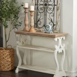 Console Tables-Kirkland's Home Wooden 2-Shelf Console Table White