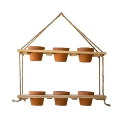 Shelves-Kirkland's Home Wooden 2-Tier Hanging Shelf With Clay Pots