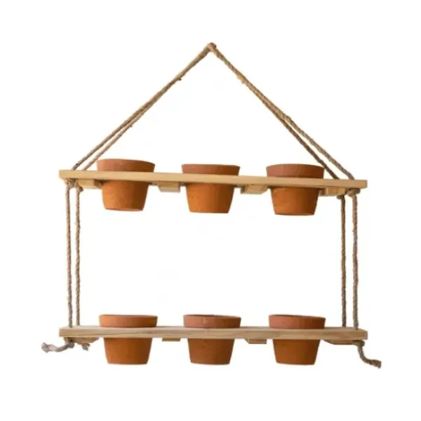 Shelves-Kirkland's Home Wooden 2-Tier Hanging Shelf With Clay Pots